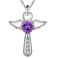 Damen Halskette Engel Kreuz-Anhänger 925 Sterling Silber Zirkonia weiß lila 45cm