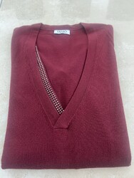 Liu Jo Pullover V-Ausschnitt Bordeaux Rot XS mit Strass Viskose Mix