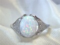 RING 925 Sterling SILBER Edelstein OPAL lab. WEIß 10mm  Gr. 17, 19