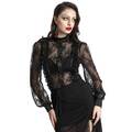 PUNK RAVE Gothic Spitzen-Bluse Schwarz Transparent Victorian Rose NEO-GOTH