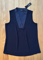 Neu Esprit Collection Hochwertige Leichte Bluse Mit Satin Gr. 40 Dunkelblau