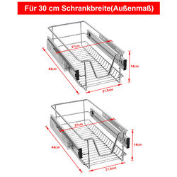 Teleskop Schublade Küchenschublade Korbauszug für 30 - 60 cm Schrankauszug Regal