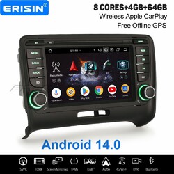 4+64GB 8 Kern Android 14 Autoradio Navi GPS CarPlay Wifi USB DAB+ BT Für Audi TT