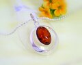 Bernstein  Anhänger Silber 925 Halskette Collier braun oval Sterlingsilber cf03