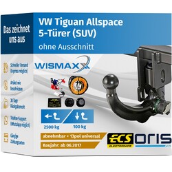 ANHÄNGERKUPPLUNG für VW Tiguan Allspace ab 17 vert. abnehmbar ORIS +13pol E-Satz