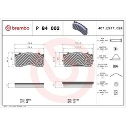 1x Bremsbelagsatz, Scheibenbremse BREMBO P B4 002 passend für MAN BPW GIGANT