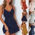 Boho Blumensommer V Hals Party Abend Kurzes Mini -Kleid Heck С