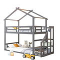 Etagenbett Kinderbett Hochbett 90 x 200 cm Hausbett mit Lattenroste Treppe Grau