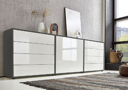 BMG Möbel Sideboard Mailand Set 4 Schubladenkommode Kommode in anthrazit/Weiß HG