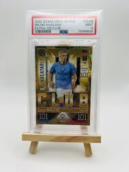 2022-23 Topps Match Attax #6 Erling Haaland Gold 100 Club Extra SP PSA 9