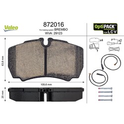 1x ORIGINAL® Valeo 872016 Bremsbelagsatz, Scheibenbremse Hinten, exkl.