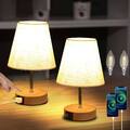 2er Set Nachttischlampe Touch Dimmbar Holz Tischlampen USB Tischleuchten LED
