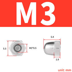 Hutmutter Hohe Form Hutmuttern A2 Edelstahl V2A M3 M4 M5 M6 M8 M10 M12 DIN 1587