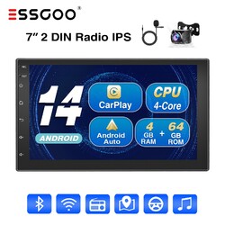 7" 2 DIN Carplay Autoradio Android 14 Auto GPS RDS Wifi IPS Screen 4+64G Kam MIK