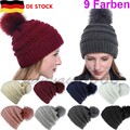 Damen Strickmütze Mütze Beanie Bommelmütze Warme Cap Strick Wintermütze Hüte DE