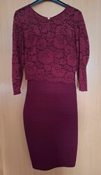 Elegant Damen Abendkleid Gr 40/42 dunkelrot Langarm Spitze Weihnachten Sylvester