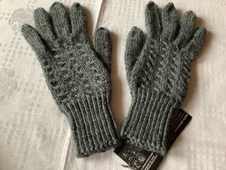 Fingerhandschuhe anthrazit Zopf Wolle Gr. M  warm handgestrickt neu