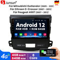 4+64G Für Mitsubishi Outlander II Autoradio GPS Navi WIFI CarPlay Android12 DAB+