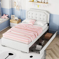 Polsterbett Kinderbett Jugendbett 90x200 cm Bettgestell mit 2 Schubladen Beige