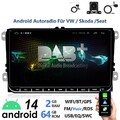 DAB+ 9" Android 14 Autoradio Carplay GPS Für VW Golf 5 6 Polo Touran Tiguan 64GB