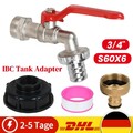 Messing Auslaufhahn 3/4 Zoll für IBC Container Adapter S60x6 Kappe Wasserhahn DE