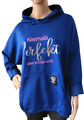 New☆Long Hoody/Pullover m. Niemals Perfekt ... Schrift+ Kapuze one size Blau