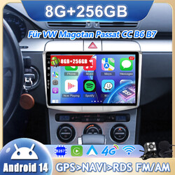 DAB+ CarPlay Autoradio Für VW Magotan Passat CC B6 B7 Android14 GPS AM 8GB+256GB