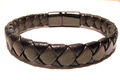 HERRENARMBAND LEDER EDELSTAHL ARMBAND STECK / MAGNETVERSCHLUSS HERREN SCHWARZ 