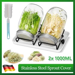 2x Sprossenglas Set Keimglas Keimgerät Keimgläser 1000ml Mit Abtropfschale Satz