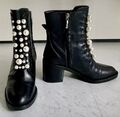 Wunderschöne Zara Stiefelette mit Perlen, 100% Echtes Leder, schwarz, Neu,Gr. 36