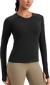 Damen Nahtlose Langarmshirts Schnelltrocknend Fitness Gerippt Lauf Top Shirts