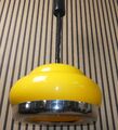 70er Jahre Hängelampe Pendelzug Deckenlampe Ø43cm GELB Kunststoff /Chrom Space