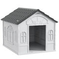 Hundehütte, Hundehaus mit Satteldach, wetterfest Kleintierhaus Hundehütte Grau