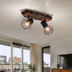 Deckenlampe Deckenleuchte Spotlampe Holzoptik 2 flammig Gitter Spots beweglich