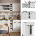 Küchenzeile Küchenblock Einbauküche R-Line Single Landhaus Weiß 160 cm Vicco