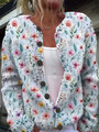 Leichte Damen-Strickjacke mit Blumenmuster - Langarm, Knopfleiste, Rundhals