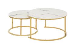 Couchtisch 2er Set Rund Kaffeetisch Sofatisch Beistelltisch Wohnzimmer Gold