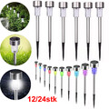 12/24x LED Solarleuchte außen Garten Edelstahl Lampe Strahler Einschaltautomatik