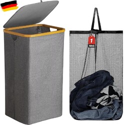 Wäschekorb mit Deckel,Wäschebox Bambus Wäschesack Kleiderkorb 110L Wäschesammler