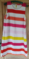 Ärmelloses Leinen Sommerkleid von Peter Hahn, Größe 44, weiß/rose/gelb/orange