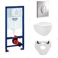 Wand WC spülrandlos SoftClose WC-Sitz & Grohe Vorwandgestell+Drückerplatte chrom