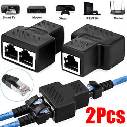 2x RJ45 Y Netzwerk Lan Verteiler Adapter 1zu2 Splitter Cat6A Ethernet Kabel 