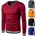 Herren Farbblock-T-Shirt Mit V-Ausschnitt Und Langen Ärmeln Lässige Pullover->