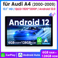 6+128G 13.1 Autoradio GPS Navi Für Audi A4 2000-2009 Android12 WIFI BT FM DAB+FM