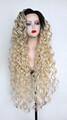 Perücke mit Lace Front Ansatz Wig ombre blond schwarz locken Echthaar 55%  lang