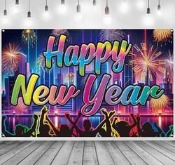 2025 Silvester Banner Deko Regenbogen, XXL Neujahr Banner Happy New Year Deko...