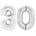 XXL Folienballon Zahlenballon Hochzeit Jubiläum Geburtstag SILBER 80cm Zahl 30