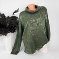 Italy Pullover weicher Woll Pulli Feinstrick Rolli mit Gold Print 42 44 46 Grün
