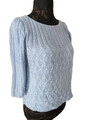 Basic Pullover Damen Gr.: 40 Eisblau Baumwolle mit  3/4 Arm - Unikat -  Handmade
