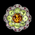 Sommer 925 Silberring Rund Citrin Peridot Rhodolith Edelstein Schmuck Größe